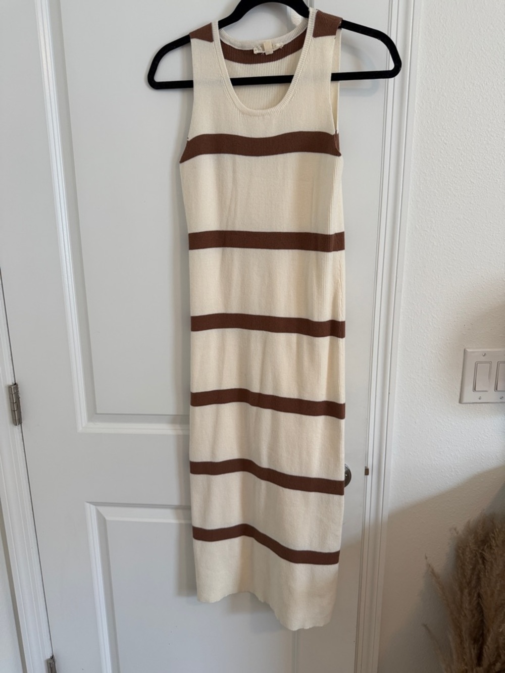 Sleeveless Cream and Brown Striped Maxi Dress
